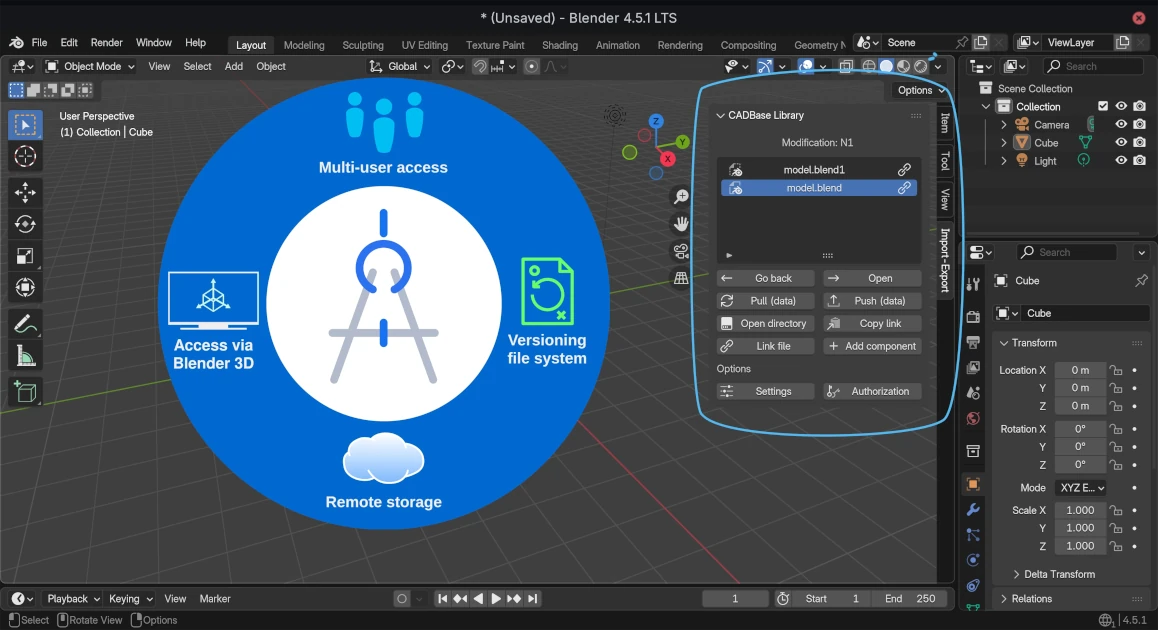 Overview of CADBase integration with Blender
