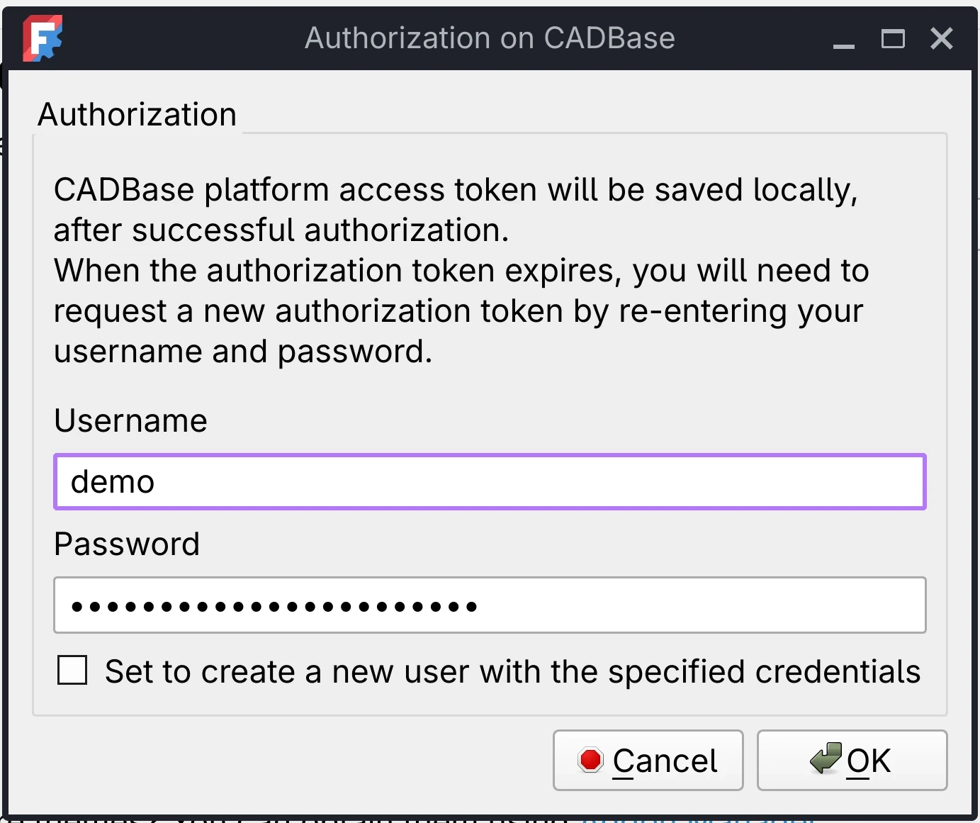 CADBase Library Credentials in FreeCAD