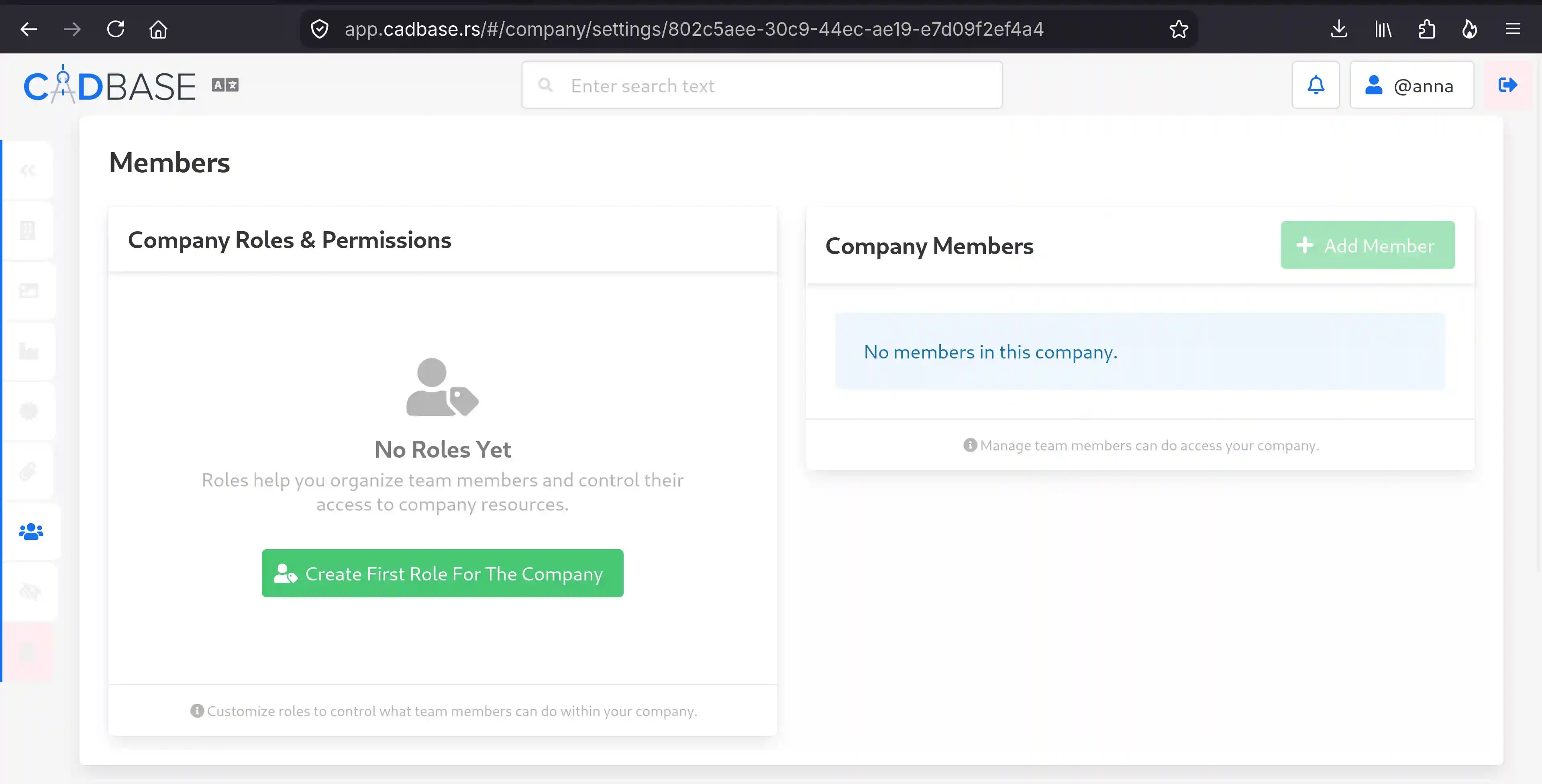 Empty roles and members section of a company