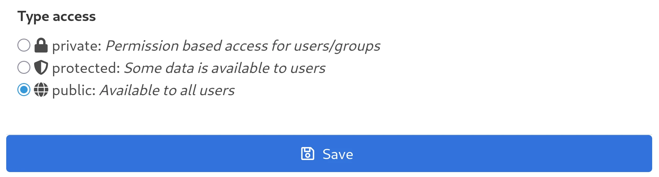 Component access configuration on CADBase platform — access type selection